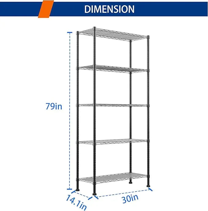 REGILLER 5-Wire Shelving Metal Storage Rack Adjustable Shelves,Standing Storage Shelf Units for Laundry Bathroom Kitchen Pantry Closet(Black,14.1" D x 30" W x 79" H) - ModernBath