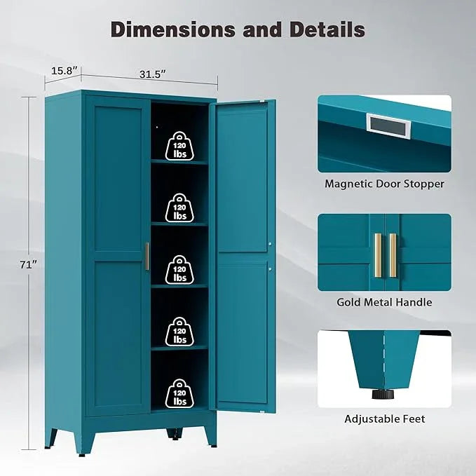 71” Tall Pantry Storage Cabinet, Kitchen Cabinets, Metal Cupboard with 4 Adjustable Shelves for Dining Room, Bathroom, Living Room - ModernBath