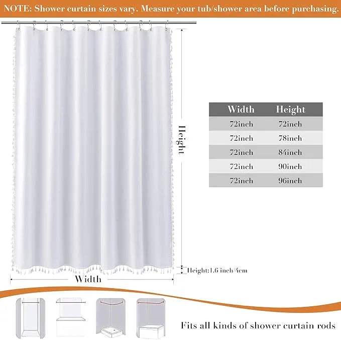 Nanspring White Boho Linen Shower Curtain 78 Inch Long Textured Weighted Tassel Farmhouse Fabric Bath Curtain Set with Hooks Modern Rustic Hotel Style Decorative Shower Curtain for Bathroom 72x78 - ModernBath