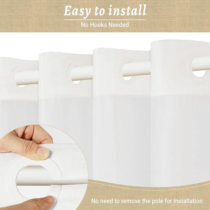WONICY No Hook White Shower Curtain, Polyester Textured Shower Curtain with Snap in Liner Set, Waterproof & Washable Bath Curtains for Bathroom, 71Wx74H - ModernBath