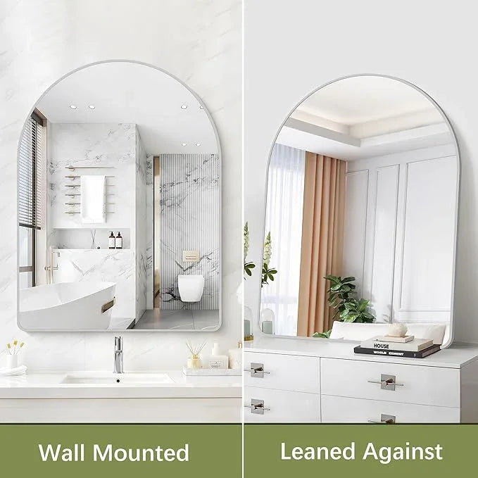 Arched Wall Mirror for Bathroom, 36"x48" Silver Arch Bathroom Mirror, Wall Mounted Mirror, Silver Vanity Wall Mirror w/Metal Frame for Bedroom, Entryway, Living Room, Vertically Hanging - ModernBath
