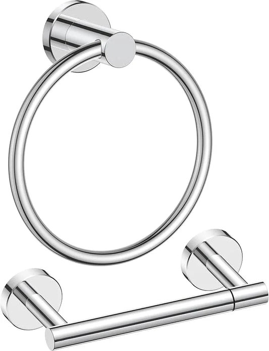 FORIOUS Toilet Paper Holder Wall Mount, SUS304 Stainless Steel Double Post Pivoting Tissue Roll Holder and Hand Towel Ring Set for Bathroom, RV, Bathroom Hardware Accessories Set, Chrome - ModernBath