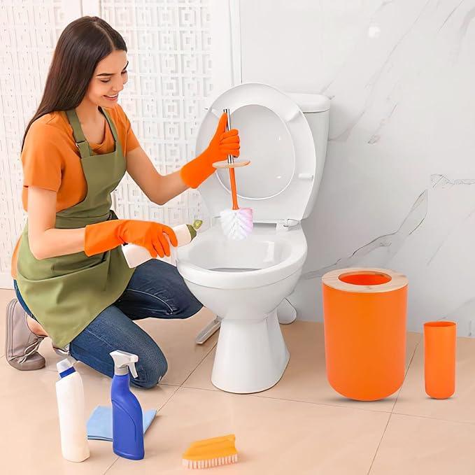 SLDIYWOW 9 Pieces Orange Bathroom Accessory Set, Plastic Bathroom Accessories Set with Trash Can,Soap Dispenser,Toothbrush Holder,Toothbrush Cup,Soap Dish,Toilet Brush and Q-tip Holders for Bathroom - ModernBath