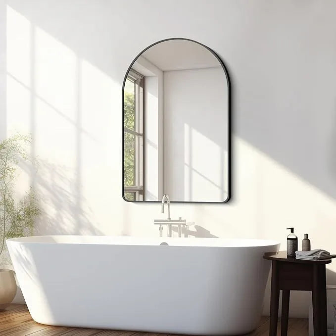 FORBATH Arched Bathroom Mirror 26x38 Inch, Bathroom Mirror Wall Mounted Modern Black Aluminum Alloy Frame Decor Dresser Mirror for Bedroom Living Room Entryway, Hanging or Leaning Against Wall - ModernBath