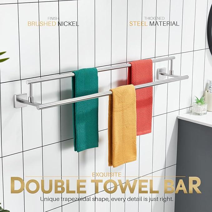 KOKOSIRI Bath Towel Holders Brushed Nickel Bathroom Rack 36 Inch Double Towel Bars Overlength Kitchen Rails Stainless Steel B5009BR-L36 - ModernBath