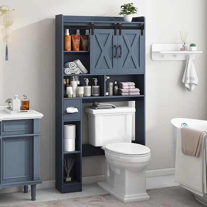 Vabches Over The Toilet Storage Cabinet, Farmhouse Storage Cabinet Over Toilet with Sliding Doors，Home Space-Saving Toilet Rack, for Bathroom, Restroom, Laundry - ModernBath