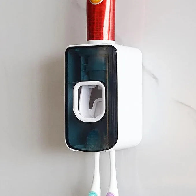 2 Slot Toothbrush Holder and Toothpaste Dispenser Wall Mounted, Automatic Toothpaste Squeezer, 2 in 1 Tooth Brush Toothpaste Organizer for Shower (Blue) - ModernBath