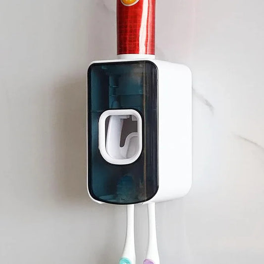 2 Slot Toothbrush Holder and Toothpaste Dispenser Wall Mounted, Automatic Toothpaste Squeezer, 2 in 1 Tooth Brush Toothpaste Organizer for Shower (Blue) - ModernBath