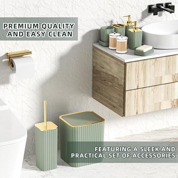 XLHOMO Bathroom Accessories Set - 25PC Sage Green Bathroom Set, Bathroom Set with Shower Curtain and Rugs, Sage Green Shower Curtain Set, Bathroom Accessory Set, Trash Can & Soap Dispenser - ModernBath