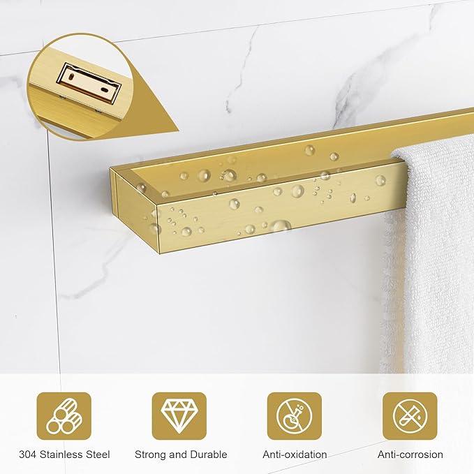 TNOMS Single Towel Bar Towel Holder Bathroom Hardware Accessories,Stainless Steel Wall-Mounted Towel Rack Towel Rail,12 Inches Brushed Gold - ModernBath