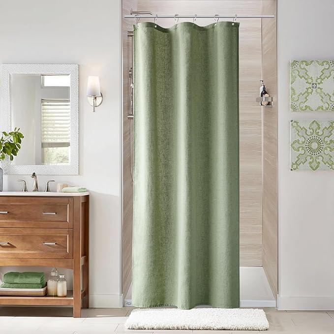 Naturoom 36 Inch Shower Curtain - Stall Narrow Half Green Linen Ultra Thick Fabric Shower Curtain Set with Hooks, Boho Farmhouse Rustic RV Camper Bath Curtains for Bathroom, Sage Green, 36 x 72 - ModernBath