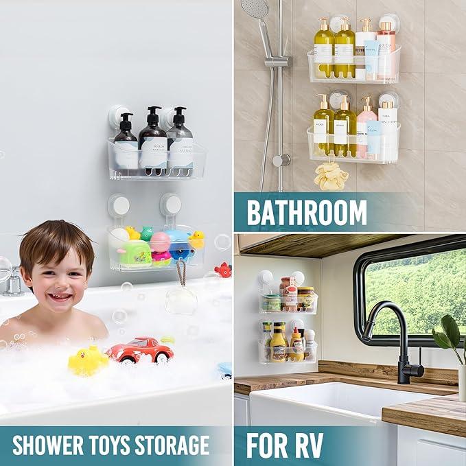 TAILI Shower Caddy Suction Cup, Heavy Duty Bathroom Organizer, Removable Shelves for Inside Shower, Shampoo, Waterproof Suction Plastic Storage for Bathroom Accessories Holder, Frosted Clear - ModernBath