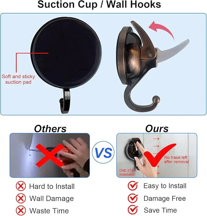 Heavy Duty Vacuum Suction Shower Hooks - Glass Suction Cup Hooks, for Bathroom Robe or Garland Decoration (Antique Brass, 6 Pack) - ModernBath