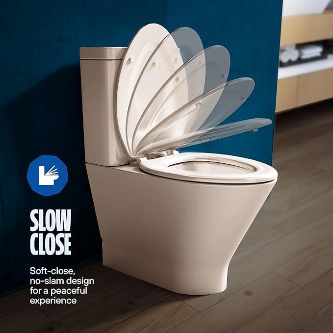 HIGHCRAFT Premium Elongated Toilet Seat with Slow-Close Design, Adjustable Hinges & Quick Removal Mechanism - Wood Toilet Seat - Fits Standard Elongated Toilets - Oval Toilet Seat in Bone/Beige - ModernBath