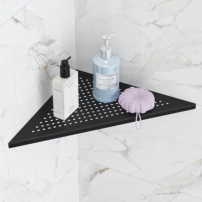 Bathroom Corner Shelf, Recessed 12" Shower Shelf Caddy, SUS304 Stainless Steel Shelf Wall Mount Triangular, No Drilling, Matte Black - ModernBath