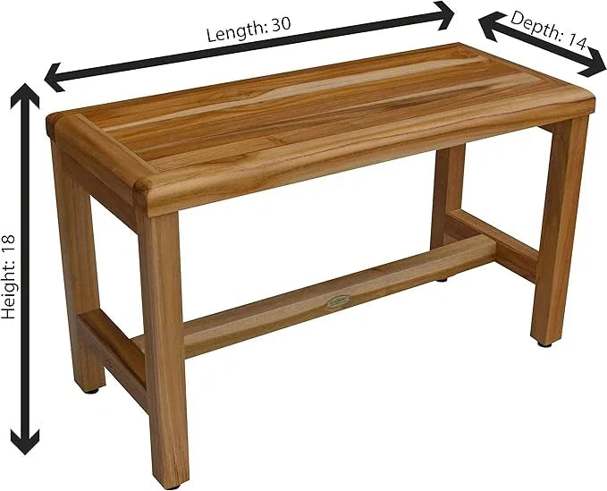 EcoDecors 30" Eleganto Teak Shower Bench – Full-Size Waterproof Bathroom Seat | for Adults & Seniors | Spa-Style Teak Stool | Non-Slip Adustable Height Feet | Elegance & Safety | 250 Pound Capacity - ModernBath