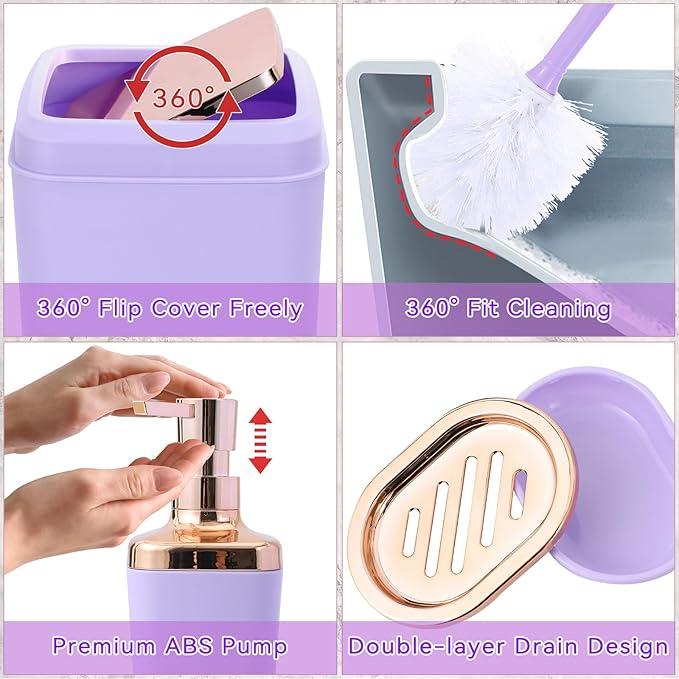 XLHOMO Bathroom Accessory Set–Bathroom Sets with Shower Curtain and Rugs, Non Slip Bathroom Rugs Super Absorbent, Light Purple Ombre Shower Curtain with Hooks, Lavender Bathroom Sets Complete for Home - ModernBath
