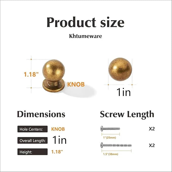 khtumeware 25 Pack 1 inch Vintage Retro Antique Brass Zinc Alloy Cabinet Knob - Single Hole Center Cabinet Pull Hardware for Bedroom, Kitchen. - ModernBath