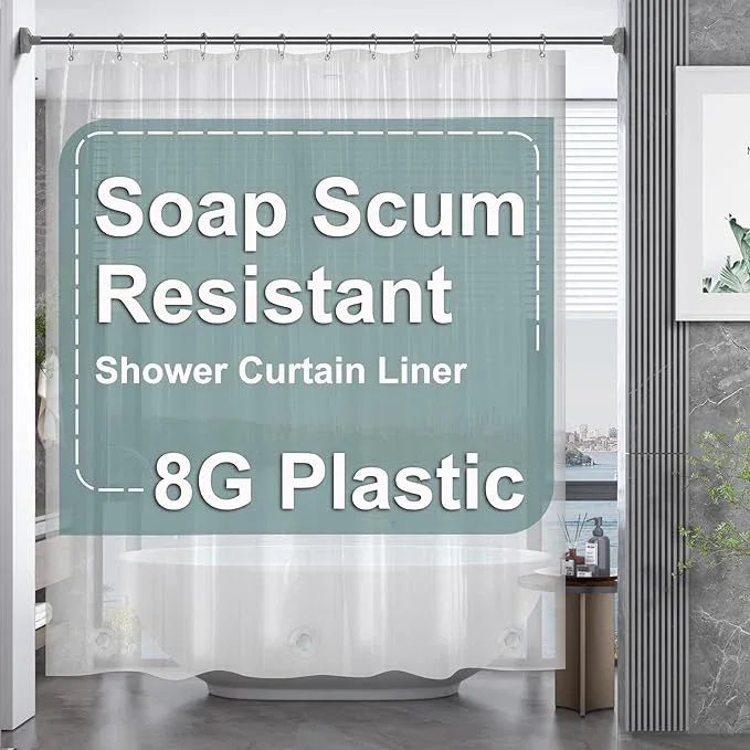 AmazerBath Short Shower Curtain Plastic, 72 x 65 Inches PEVA Clear Shower Curtain, Waterproof Heavy Duty Thick Bathroom Curtain with 3 Big Clear Weighted Stones and 12 Rustproof Grommet Holes - ModernBath