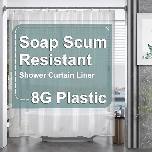 AmazerBath Short Shower Curtain Plastic, 72 x 65 Inches PEVA Clear Shower Curtain, Waterproof Heavy Duty Thick Bathroom Curtain with 3 Big Clear Weighted Stones and 12 Rustproof Grommet Holes - ModernBath