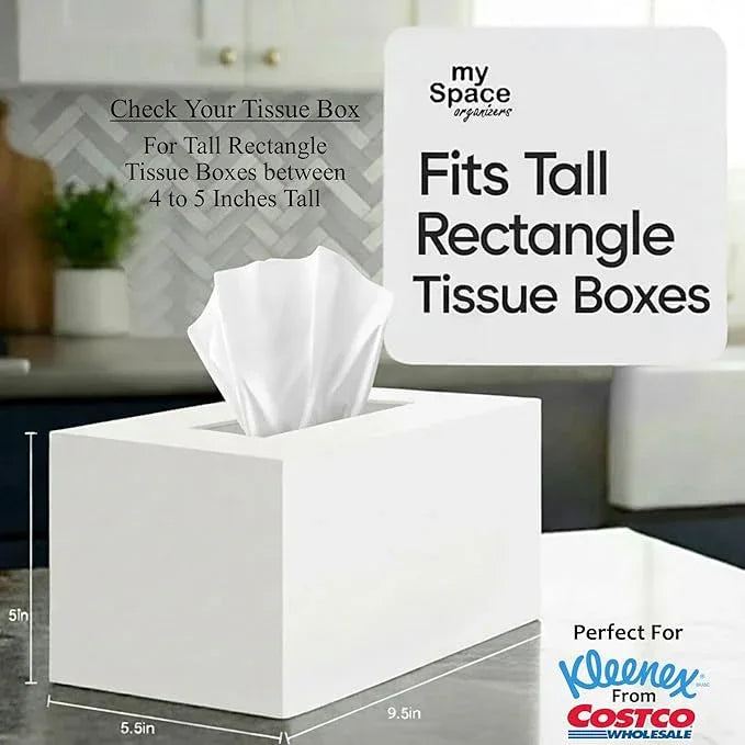 Tissue Box Cover Rectangle - Tissue Box Holder Rectangular - Compatible with Kleenex - Acrylic White Bathroom Accessories Decor - ModernBath