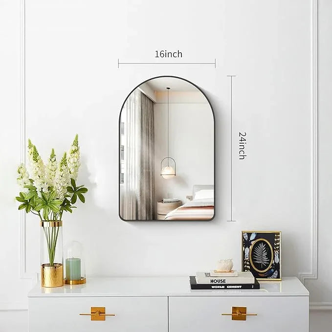 FORBATH Arched Bathroom Mirror 16x24 Inch, Black Bathroom Mirror Wall Mounted Modern Aluminum Alloy Frame Arch Mirror for Bedroom Living Room Entryway, Hanging or Leaning Against Wall - ModernBath