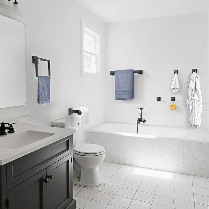 7-Pieces Towel Racks for Bathroom, SUS304 Matte Black Bathroom Accessory Set, Stainless Steel Black Bathroom Accessories, Stainless Steel Wall Mounted, Bath Towel Bar Set - ModernBath