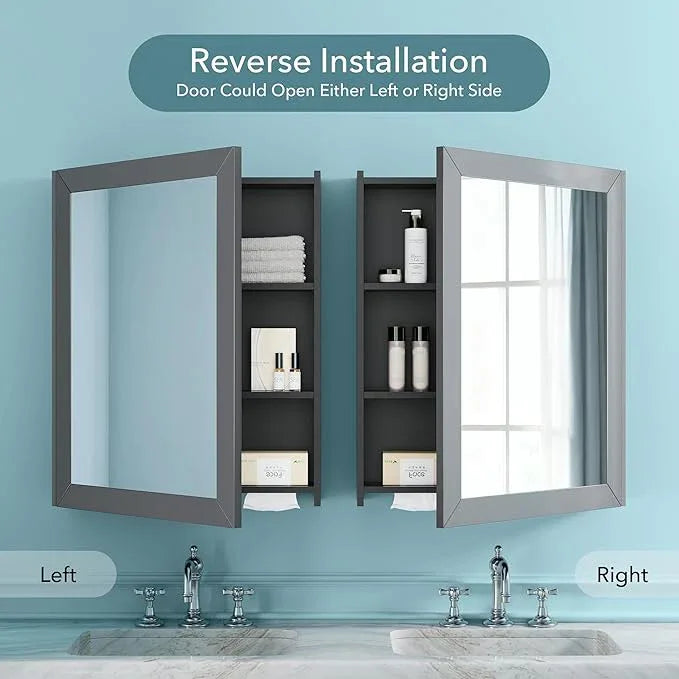 Bathroom Cabinet - Large Single Door 24x30 inchs Wall Cabinet Mirror Medicine Cabinet with Facial Tissues Slot and Multifunctional Storage Area - ModernBath