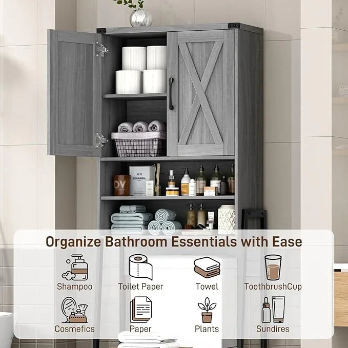 Vabches Over The Toilet Storage Cabinet, Farmhouse Over Toilet Storage Cabinet, Metal Frame with 2 Barn Doors, Home Space-Saving Toilet Rack for Bathroom, Toilet, Laundry Room. - ModernBath