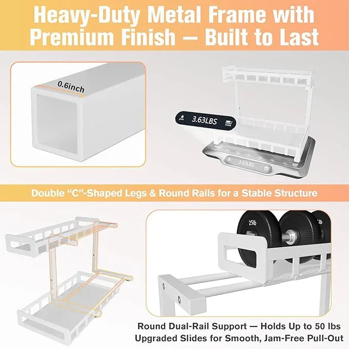 Under Sink Organizer 2 Pack, Metal Large Capacity 2-Tier Sliding Cabinet Storage Rack, Heavy-Duty Rust-Resistant Steel Frame, Holds 50 lbs Each, Adjustable Height 12–16", 14"D x 11"W for Home, White - ModernBath