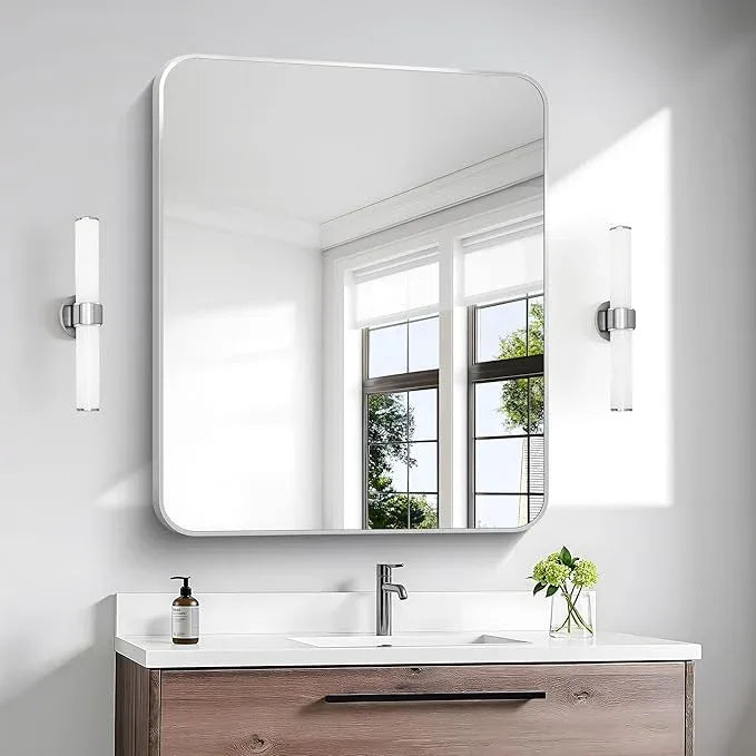 BONEWEI Silver Bathroom Mirror,30x36 inch Wall Mirror for Bathroom Wall Mounted,Rectangle Mirror for Bathroom Over Sink,Modern Frame Round Corner for Living Room,Bedroom Entryway,Horizontal/Vertical - ModernBath