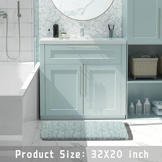 Yimobra Bath Rugs for Bathroom 32x20, Ultra Soft and Water Absorbent Bath Mats, Non Slip Plush Shower Mat, Microfiber Thick Matts for Bathroom Floor/Tub, Machine Washable, Sky Light Blue and White - ModernBath