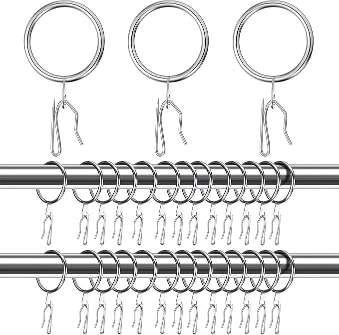 Qunclay 100 Set 1.65 Inch Metal Curtain Rings with Eyelets Curtain Hooks for Drapes and Metal Drapery Pin Drapery Hooks for Window Door Shower Bathroom Rings (Silver) - ModernBath