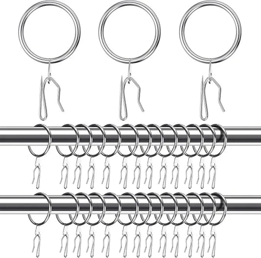 Qunclay 100 Set 0.98 Inch Metal Curtain Rings with Eyelets Curtain Hooks for Drapes and Metal Drapery Pin Drapery Hooks for Window Door Shower Bathroom Rings (Silver) - ModernBath