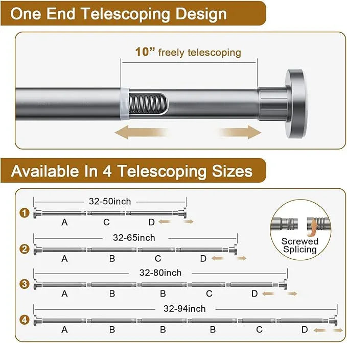 Ausemku Shower Curtain Rod 32-50 Inch Adjustable - 1 Inch Diameter Heavy Duty No drill Spring Tension Shower Rod, Non-Slip Rustproof Telescopic Rod for Bathroom, Nickel - ModernBath