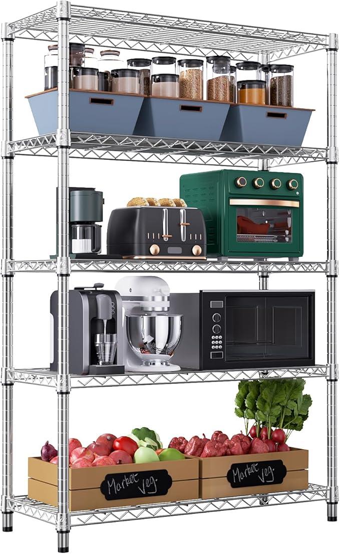 1750 LBS Storage Shelves 5-Tier Utility Shelving Unit Steel Organizer Wire Rack for Home,Kitchen,Office,Garage, Capacity 17.7" D x 47.2" W x 72.3" H | Organizer Wire Rack, for Home, Kitchen, Office, Garage, 1750 LBS Capacity - ModernBath