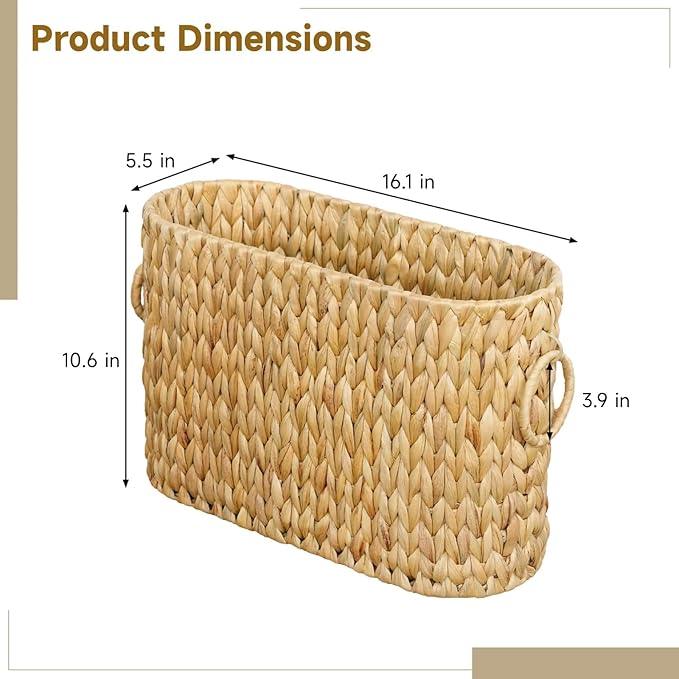 Toilet Paper Storage, Woven Roll Toilet Paper Basket with Dual Handles, Natural Water Hyacinth Basket Holder, Bathroom Accessories Organizer, Brown, 16.1 x 5.5 x 10.6 in - ModernBath