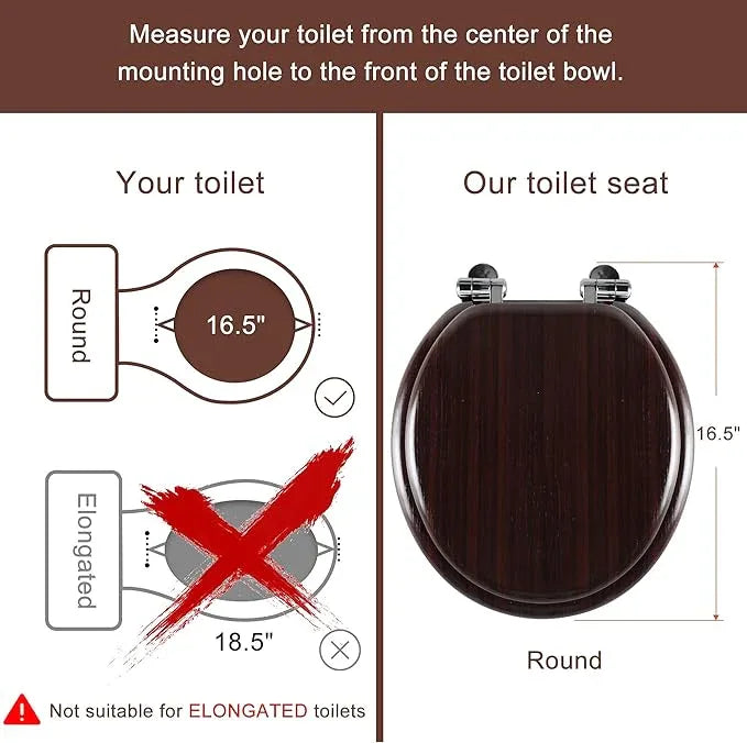 Round Toilet Seat Molded Wood Toilet Seat with Quietly Close and Quick Release Hinges, Easy to Install also Easy to Clean by Angol Shiold (Round, Dark Brown) - ModernBath
