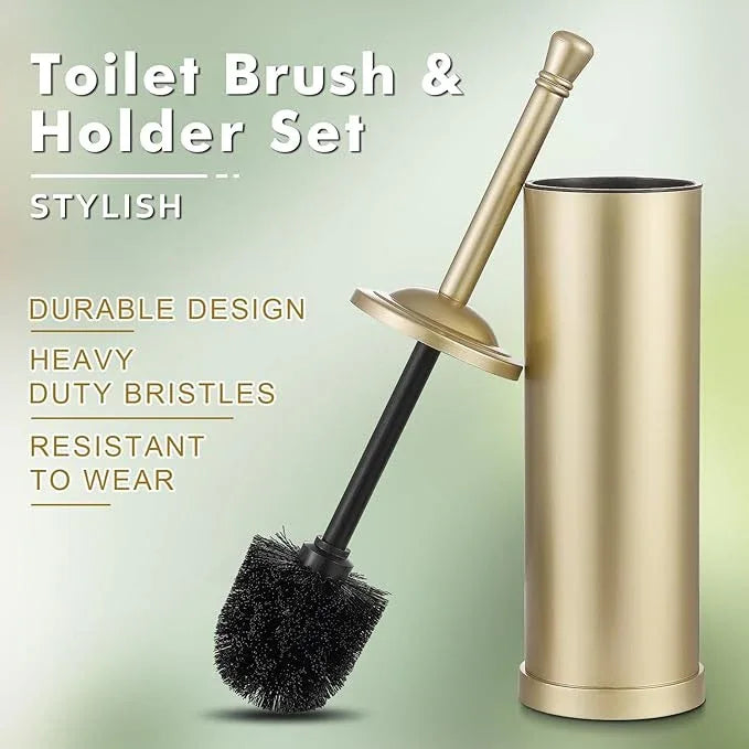 Gold Toilet Brush and Holder Set,304 Stainless Steel Toilet Bowl Brush and Holder for Bathroom,Heavy Duty Toilet Brush,Durable Scrubbing Bristles,Splash Resistant,Long Hanlde - ModernBath