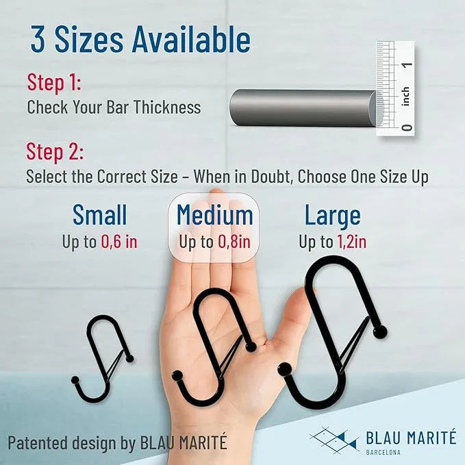 Blau Marité 10-Pack Metal S Hooks for Hanging – Heavy-Duty S-Shaped Hook with Safety Buckle – Fits Bars up to 0.8 In – Anti-Drop S-Hooks for Kitchen, Bathroom, Closet & Pot Racks – Gold (Medium) - ModernBath