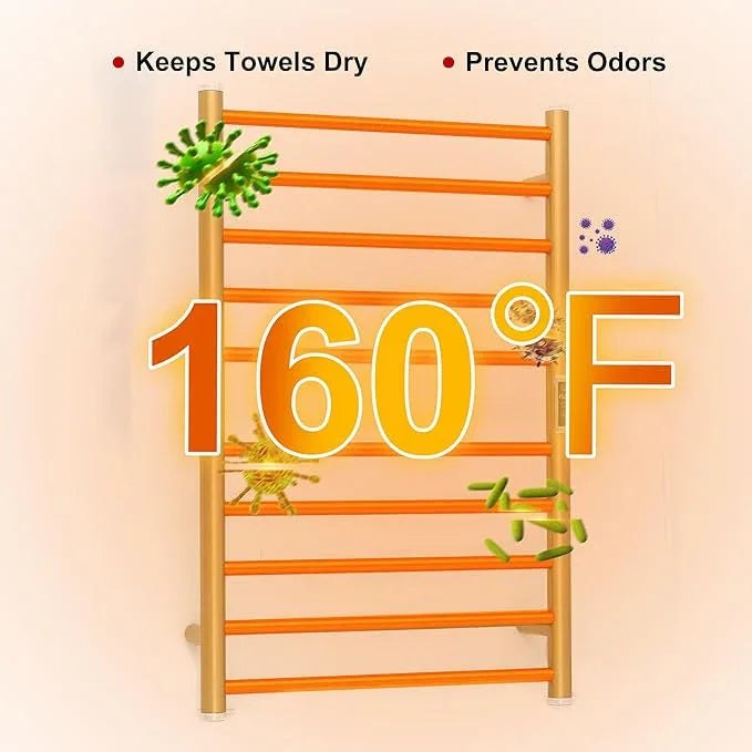 Electric Towel Warmer Rack,Heating Towel Warmer,Timer & Temperature Control,Wall-Mounted Plug-in for Bathroom, Gold,Stainless Steel,10-Bar(31.5x20.08x4.41in) - ModernBath