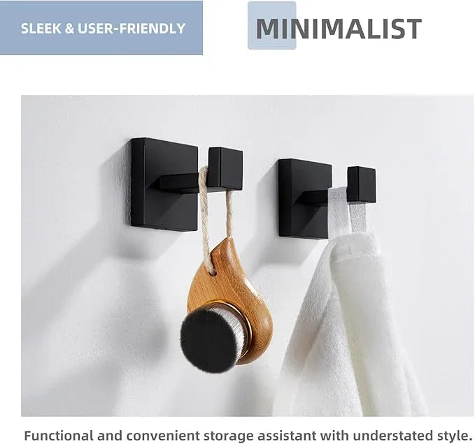 Angle Simple Matte Black Towel Hooks for Bathroom, SUS 304 Stainless Steel Square Wall Coat Hooks, 2 Pack - ModernBath