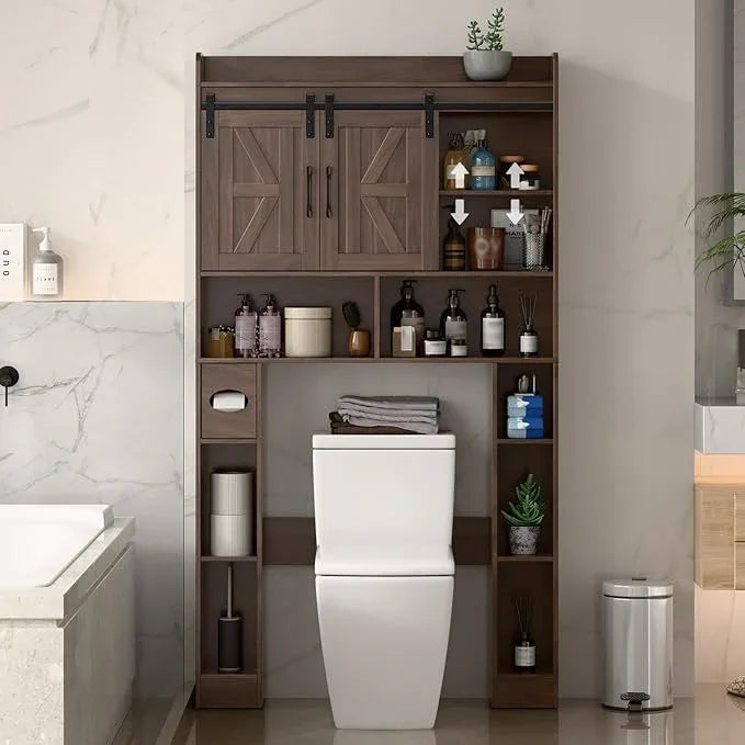 Farmhouse Storage Cabinet Over Toilet with Sliding Doors，Over The Toilet Storage Cabinet, Home Space-Saving Toilet Rack, for Bathroom, Restroom, Laundry.Espresso - ModernBath