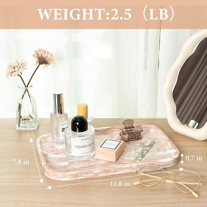 Karibiber Marble Vanity Tray, Marble Bathroom Tray Countertop, Decorative Tray for Dresser, Rosso Red Stone Serving Trays for Kitchen, Perfume, Jewelry Candle Holder, Catch All - ModernBath