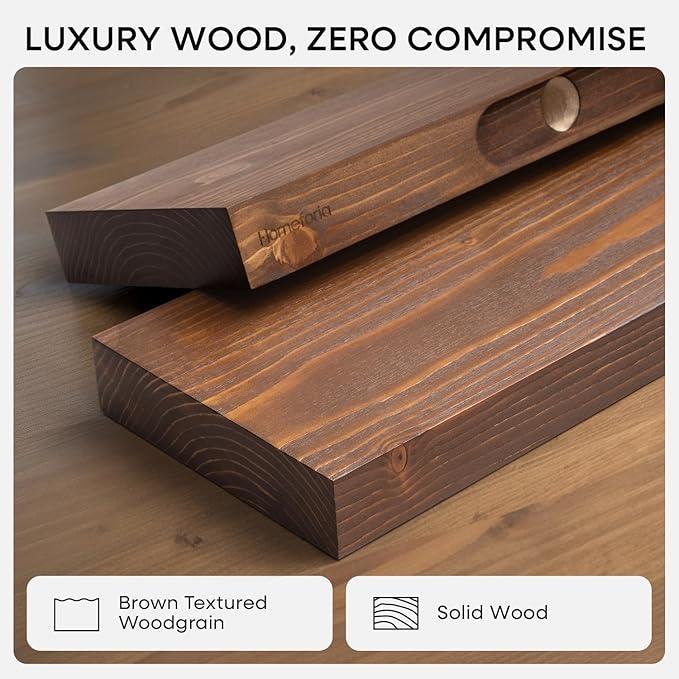 Homeforia Classic Walnut 24 inch Floating Shelf, High End Solid Real Wood Small 24inch Floating Shelves for Wall Mounted, 24in Floating Shelves, Heavy Duty Bracket, 24 X 6.5 X 1.75 inches, Set of 2 - ModernBath