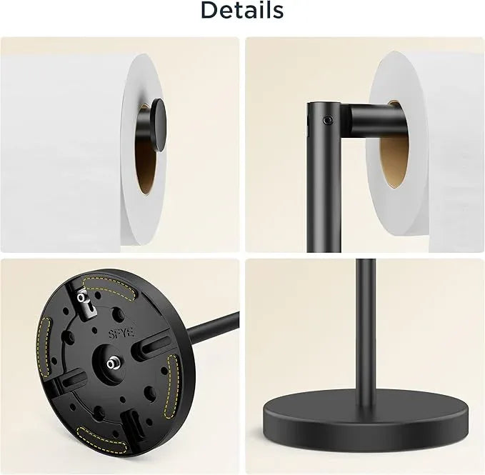 FORIOUS Toilet Paper Holder Stand, Modern Freestanding Tissue Roll Holder for Bathroom, Durable SUS 304 Stainless Steel and Weighted Base Toilet Paper Stand, Storage for 4 Rolls, Matte Black - ModernBath
