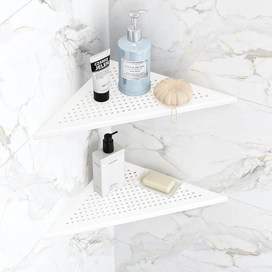 2 Pack Bathroom Corner Shelf, Recessed 12" Corner Shower Shelf, SUS304 Stainless Steel Triangular Wall Mount, No Drilling, Matte White - ModernBath