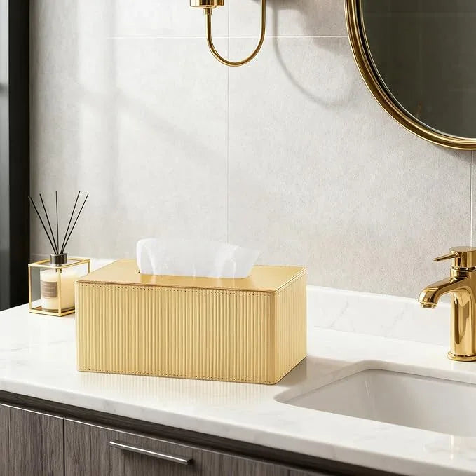 Cretkhp Gold Tissue Box Cover Rectangle with Magnetic Closure, PU Leather Tissue Box Holder for Bathroom NightStands Livingroom, Decorative Tissue Holder for 120(3-Ply)/160(2-Ply) Tissue Box (Gold) - ModernBath