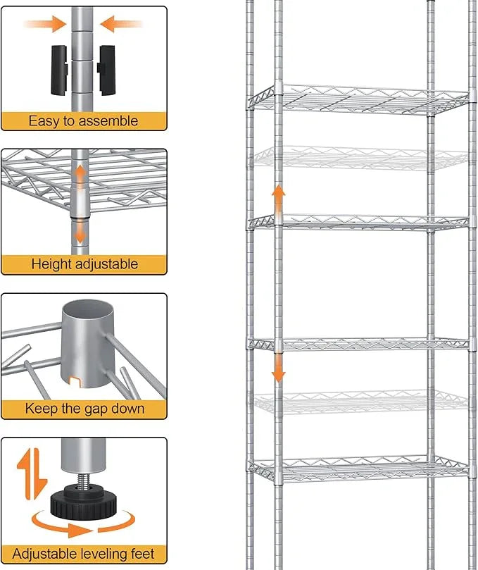 HOMEFORT 6-Shelving Unit, Adjustable Wire Shelving, Metal Wire Shelf Rack Organizer for Kitchen, Pantry, Closet, Bathroom, Laundry, Sliver,21" W x 11" D x 69" H - ModernBath