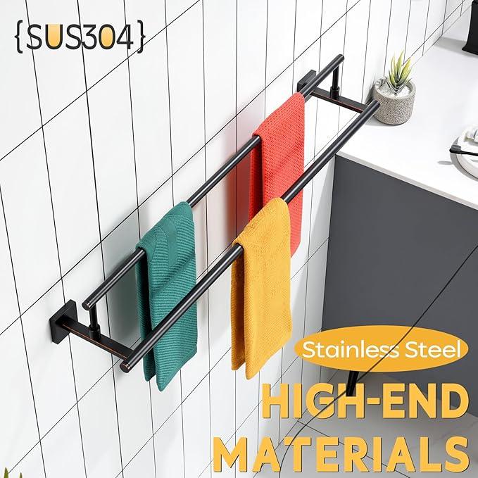 KOKOSIRI Towel Bars 32-Inch Bathroom Towel Holder Oil Rubbed Bronze Double Bath Towel Racks Wall Mounted Stainless Steel B5009ORB-L32 - ModernBath